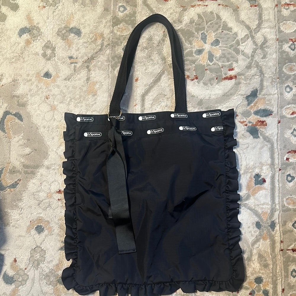 Black Ruffled Tote Bag